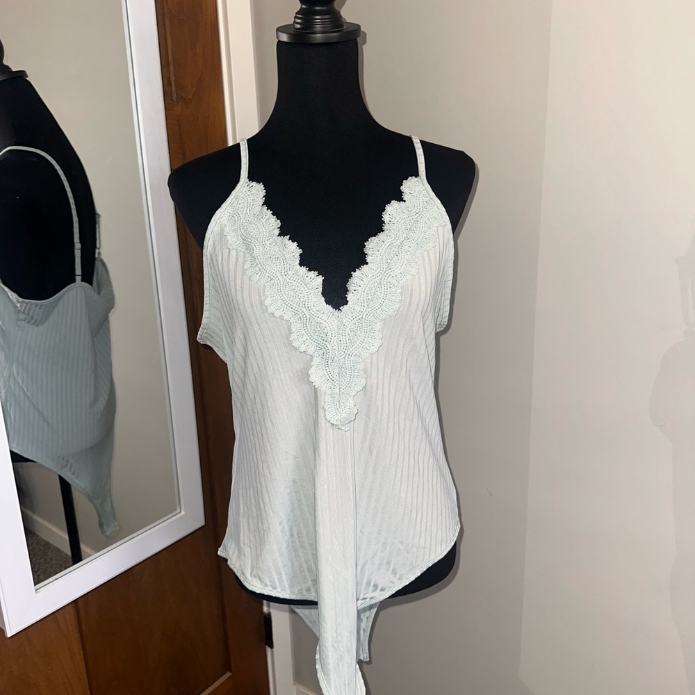 Lace Trim Striped Bodysuit